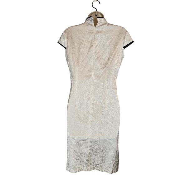 Asian Inspired Costume Chinese Midi Dress Contrast Cotton Bld Embroidered Medium - Picture 6 of 8